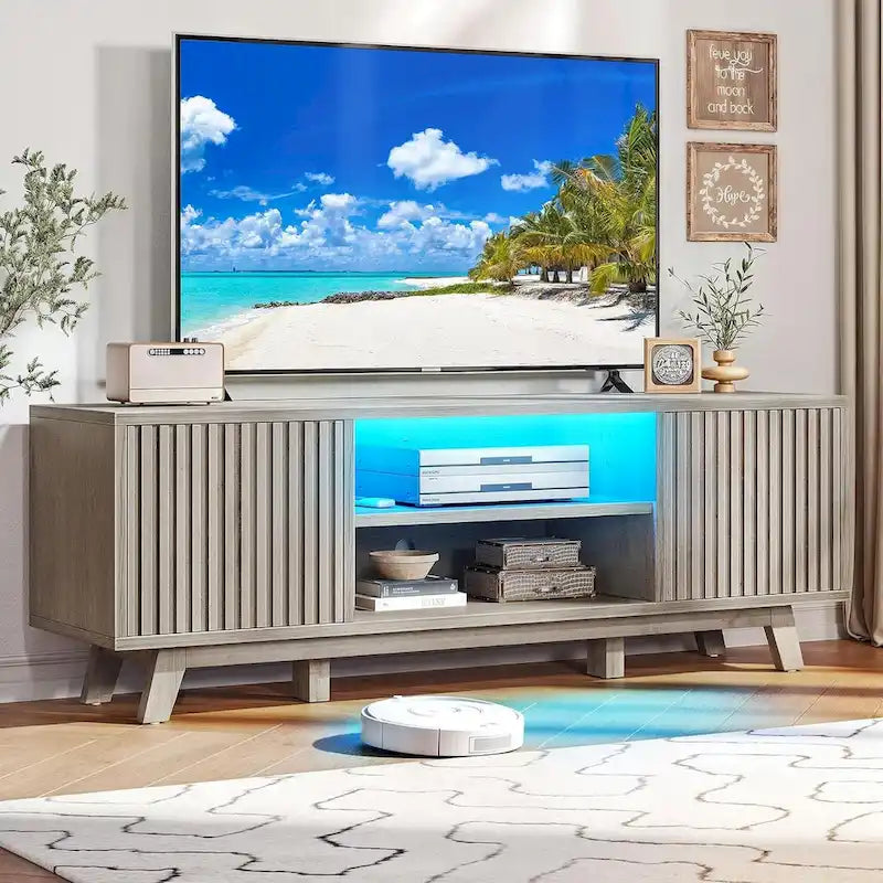 Moasis 59 Mid-Century LED Lighting TV Stand Media Console Entertainment Center for TVs up to 65 Inch