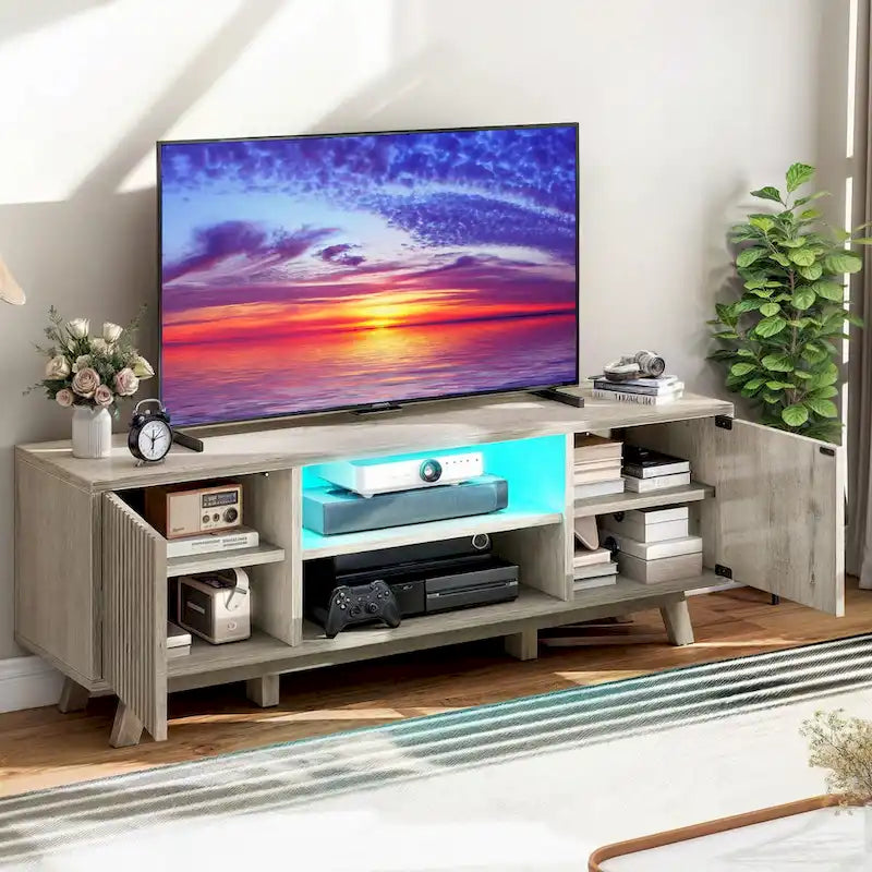 Moasis 59 Mid-Century LED Lighting TV Stand Media Console Entertainment Center for TVs up to 65 Inch
