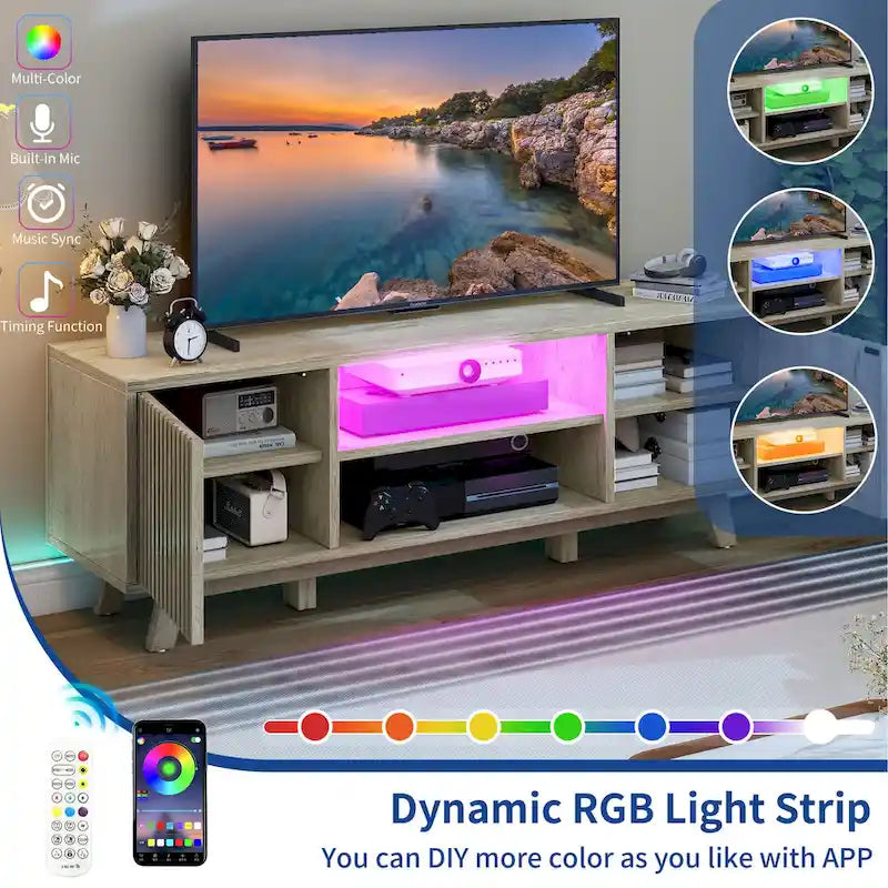 Moasis 59 Mid-Century LED Lighting TV Stand Media Console Entertainment Center for TVs up to 65 Inch
