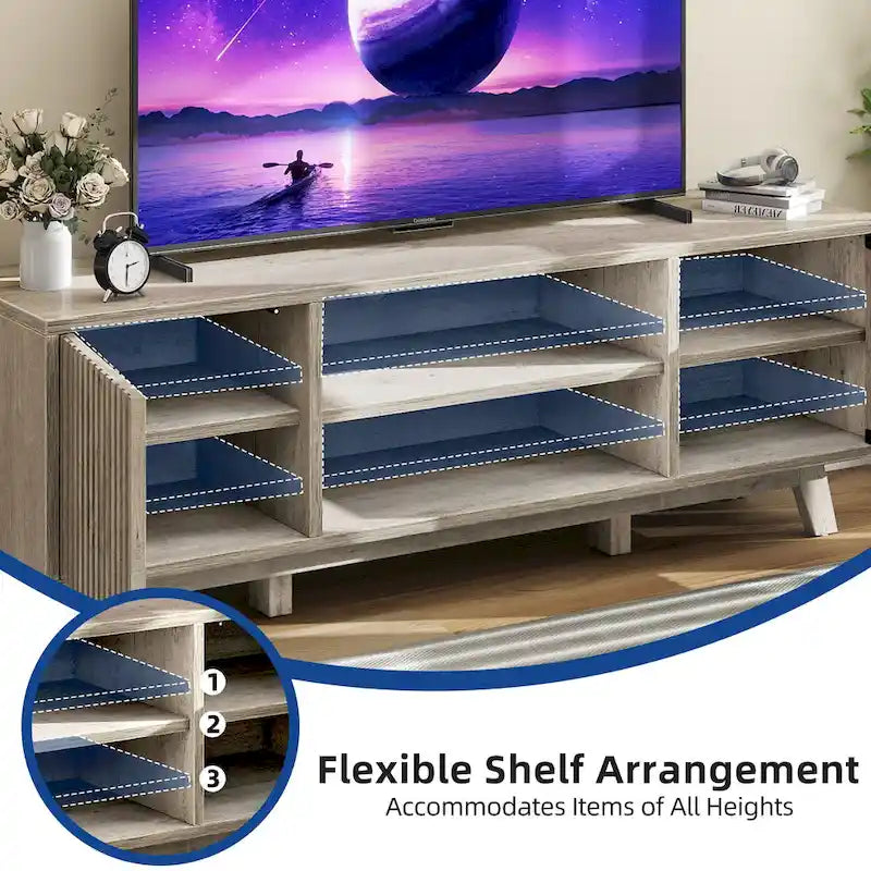 Moasis 59 Mid-Century LED Lighting TV Stand Media Console Entertainment Center for TVs up to 65 Inch