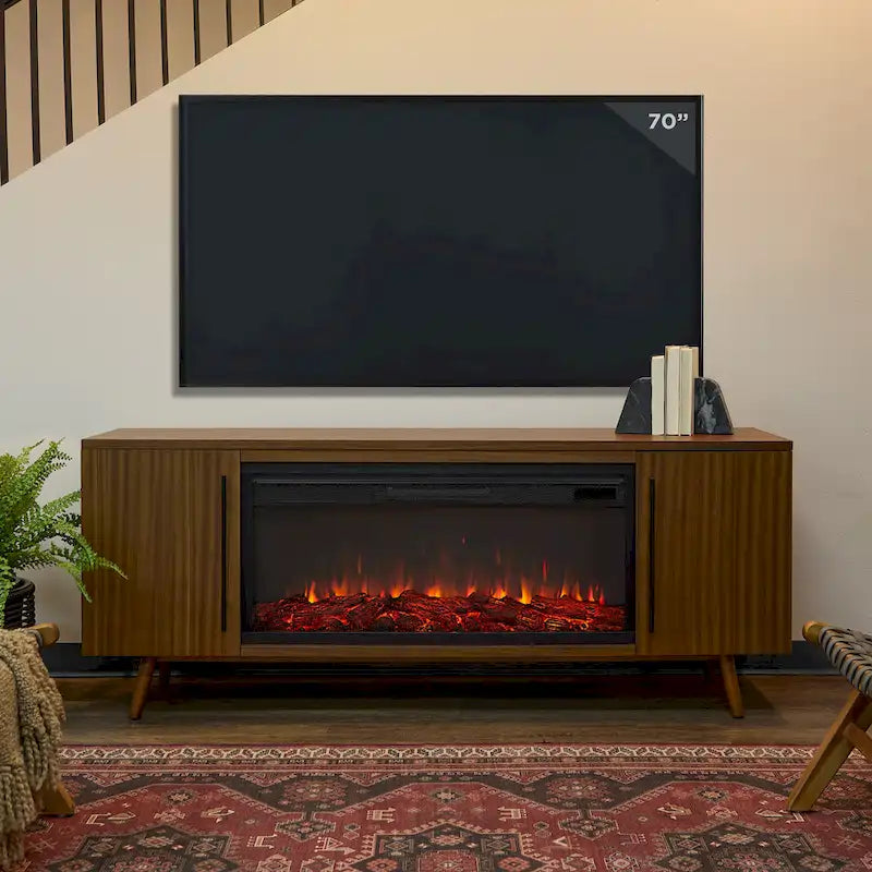 Meuble TV de cheminée électrique Morris 72 en érable noir vintage par Real Flame