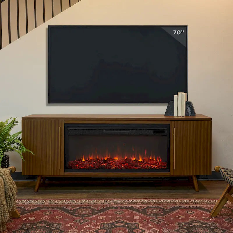 Meuble TV de cheminée électrique Morris 72 en érable noir vintage par Real Flame
