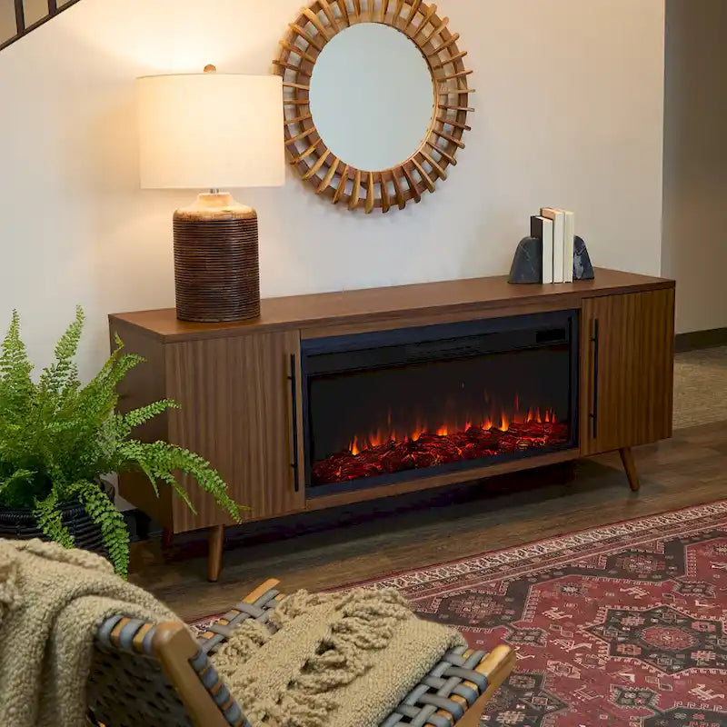 Meuble TV de cheminée électrique Morris 72 en érable noir vintage par Real Flame