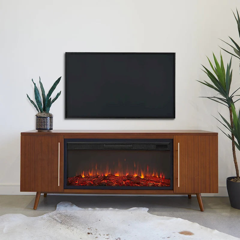 Meuble TV de cheminée électrique Morris 72 en érable noir vintage par Real Flame