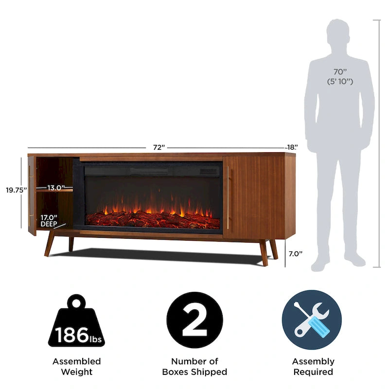 Meuble TV de cheminée électrique Morris 72 en érable noir vintage par Real Flame