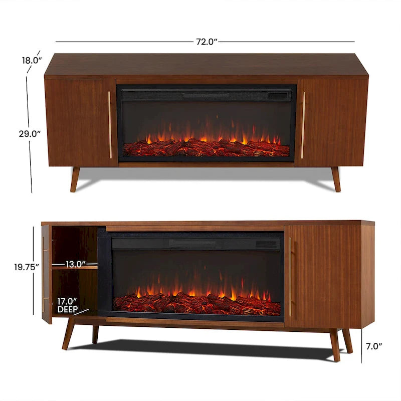 Meuble TV de cheminée électrique Morris 72 en érable noir vintage par Real Flame