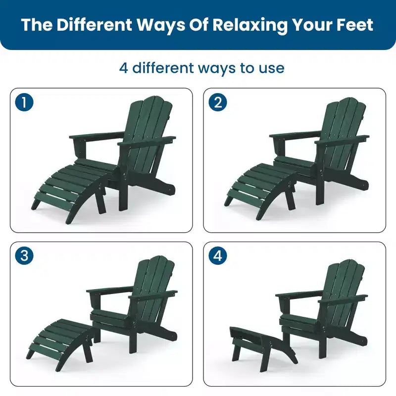 Hyleory HDPE Foldable Outdoor Folding Ottoman Patio Footrest for Adirondack Chairs