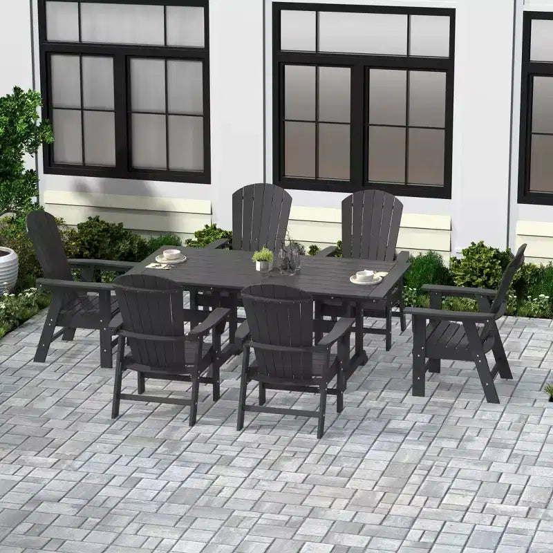 WestinTrends 7 Piece Outdoor Patio Dining Table and Adirondack Armchair Set