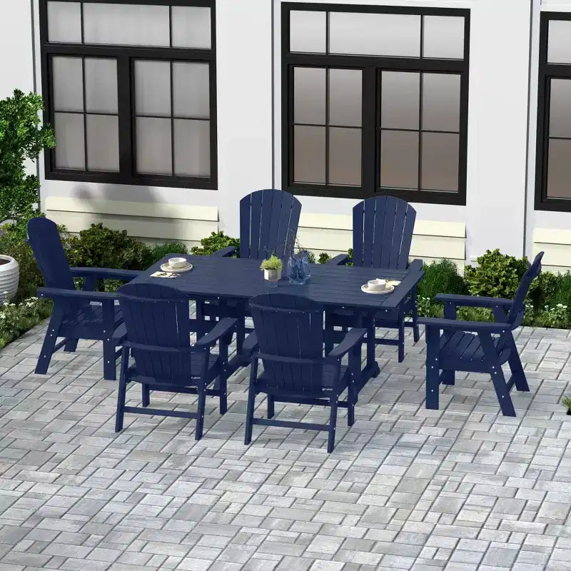 WestinTrends 7 Piece Outdoor Patio Dining Table and Adirondack Armchair Set