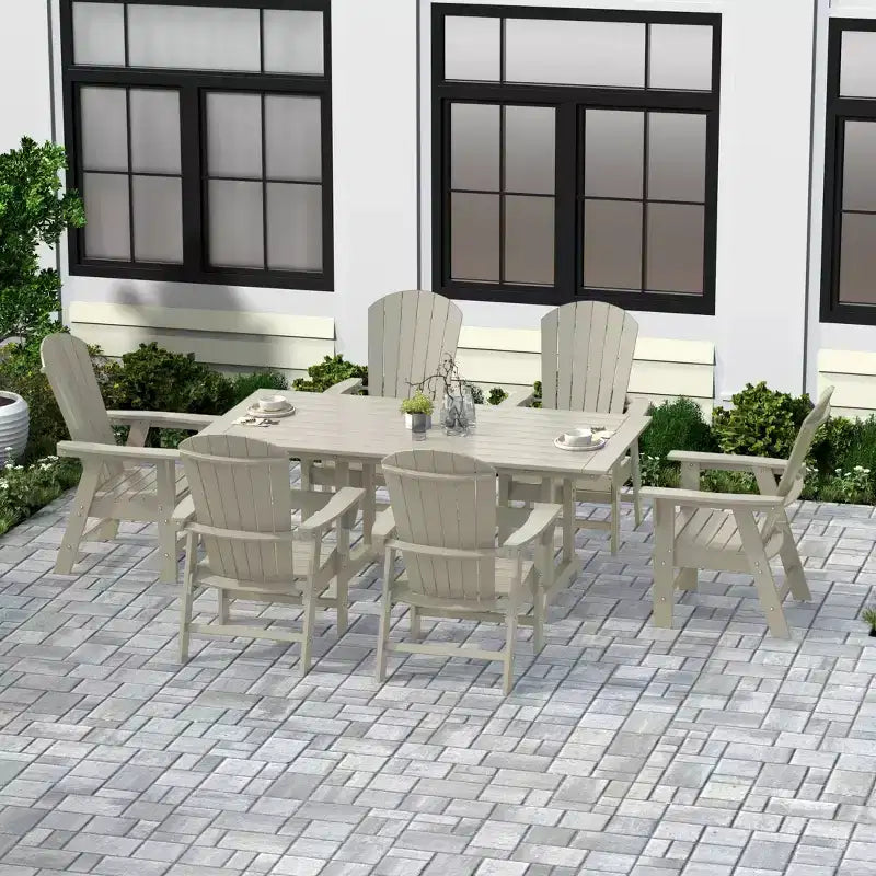 WestinTrends 7 Piece Outdoor Patio Dining Table and Adirondack Armchair Set