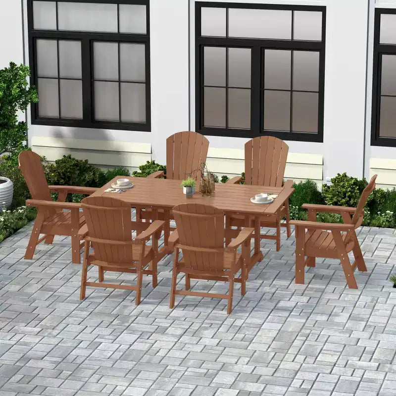 WestinTrends 7 Piece Outdoor Patio Dining Table and Adirondack Armchair Set