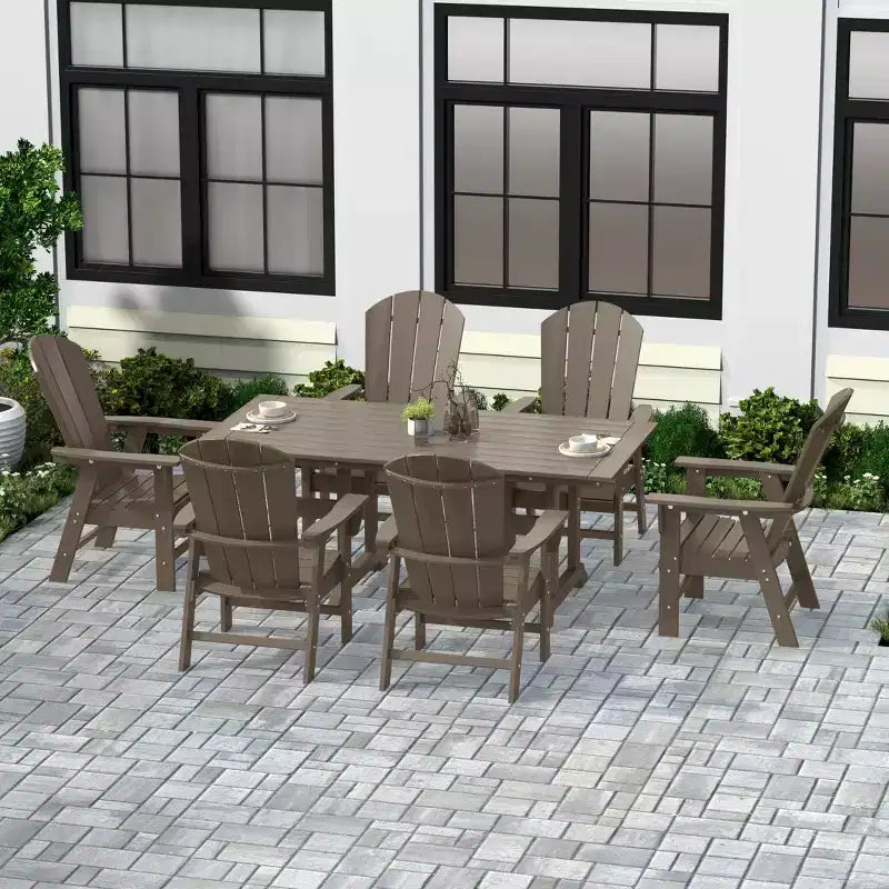 WestinTrends 7 Piece Outdoor Patio Dining Table and Adirondack Armchair Set