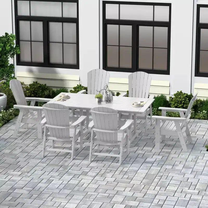 WestinTrends 7 Piece Outdoor Patio Dining Table and Adirondack Armchair Set