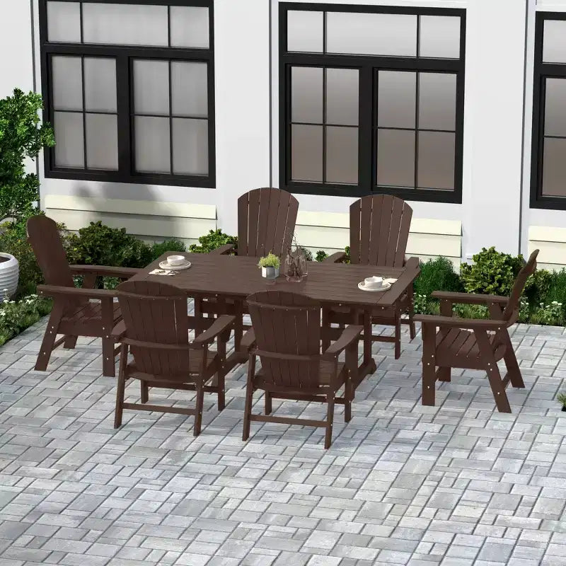WestinTrends 7 Piece Outdoor Patio Dining Table and Adirondack Armchair Set