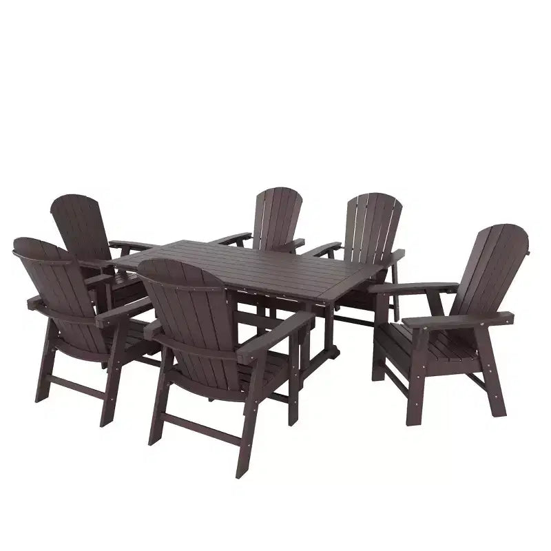 WestinTrends 7 Piece Outdoor Patio Dining Table and Adirondack Armchair Set