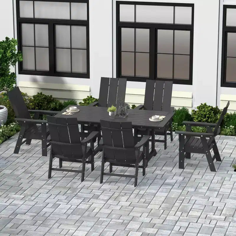 WestinTrends 7 Piece Outdoor Patio Dining Table and Modern Adirondack Armchair Set