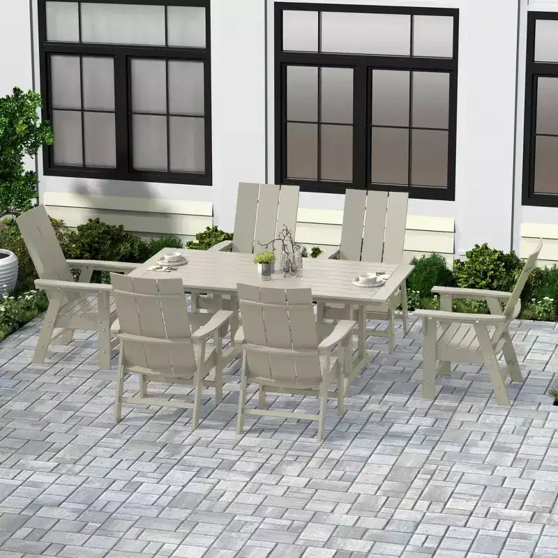 WestinTrends 7 Piece Outdoor Patio Dining Table and Modern Adirondack Armchair Set