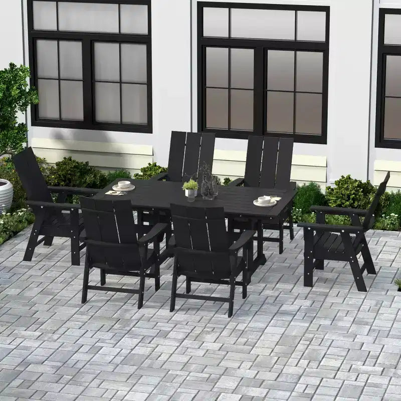 WestinTrends 7 Piece Outdoor Patio Dining Table and Modern Adirondack Armchair Set