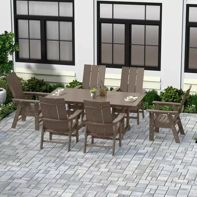 WestinTrends 7 Piece Outdoor Patio Dining Table and Modern Adirondack Armchair Set