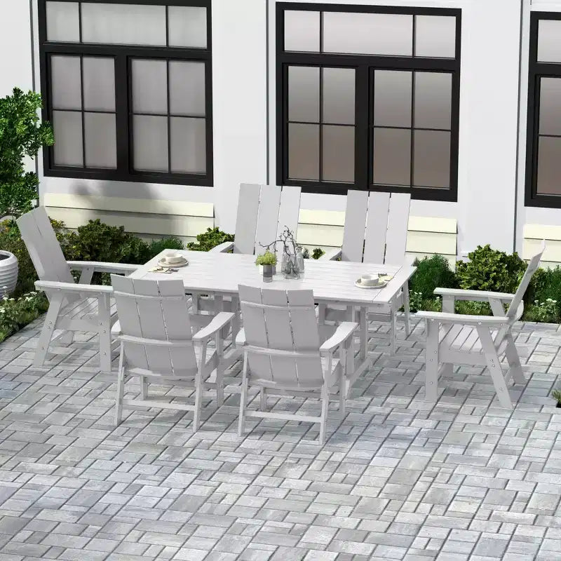 WestinTrends 7 Piece Outdoor Patio Dining Table and Modern Adirondack Armchair Set
