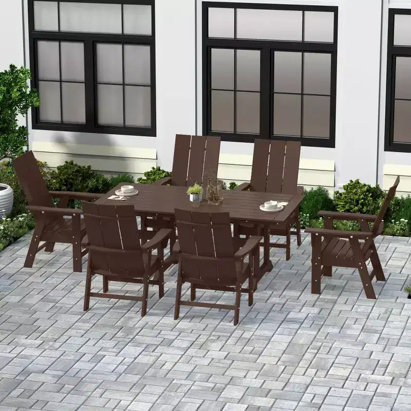 WestinTrends 7 Piece Outdoor Patio Dining Table and Modern Adirondack Armchair Set