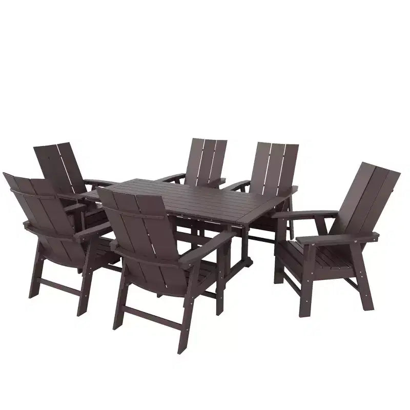 WestinTrends 7 Piece Outdoor Patio Dining Table and Modern Adirondack Armchair Set