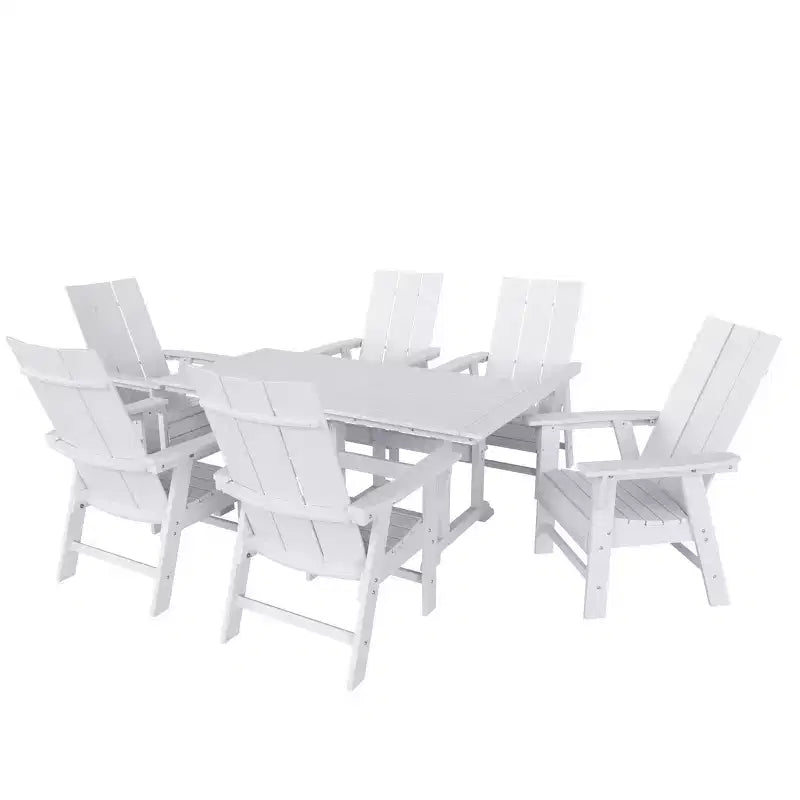 WestinTrends 7 Piece Outdoor Patio Dining Table and Modern Adirondack Armchair Set