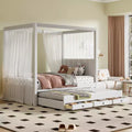 Full Size Linen Upholstery Canopy Platform Bed with Trundle and Three Storage Drawers