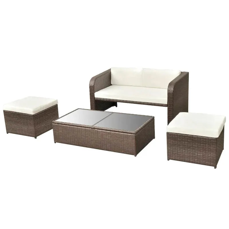 vidaXL Salon de jardin 4 pièces avec table en rotin