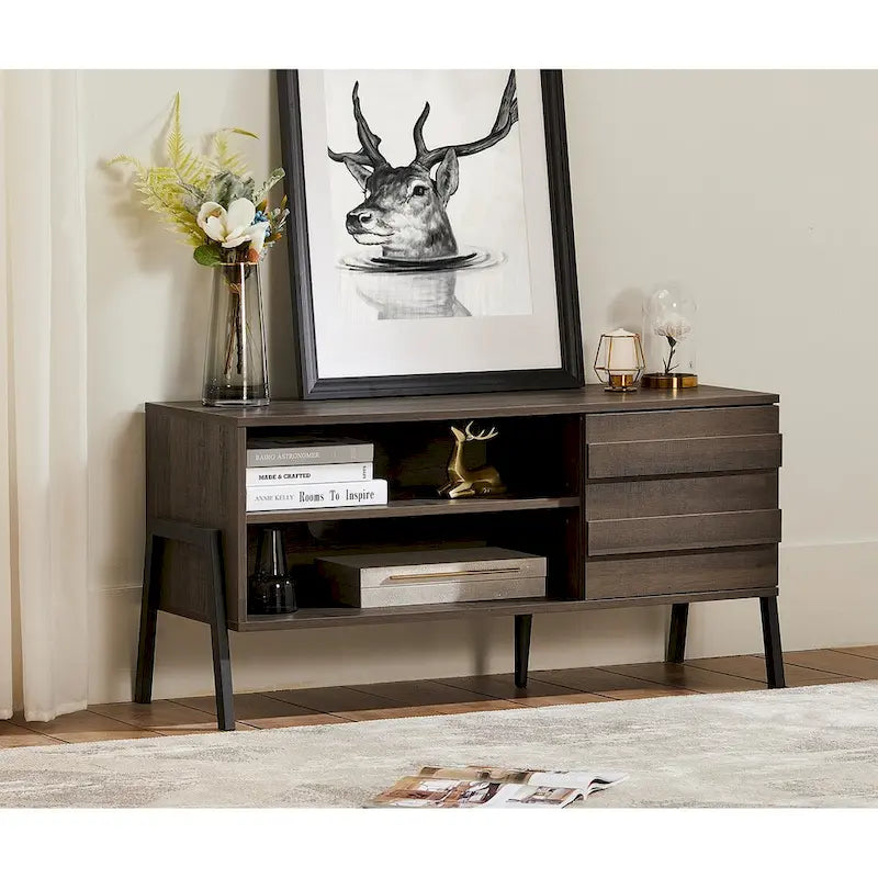 Meuble TV WAMPAT Mid-Century, console TV en bois pour téléviseurs jusqu'à 55 - 42 pouces