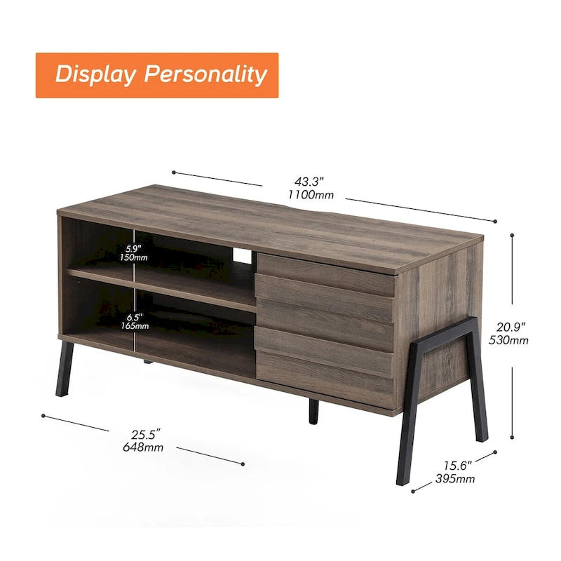 Meuble TV WAMPAT Mid-Century, console TV en bois pour téléviseurs jusqu'à 55 - 42 pouces