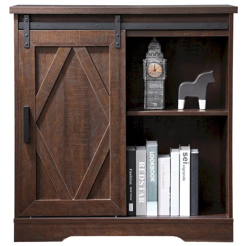 Wampat Farmhouse Sliding Barn Door Wood TV Stand / Storage Cabinet