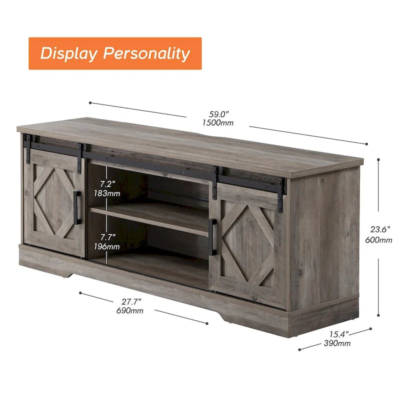 Wampat Farmhouse Sliding Barn Door Wood TV Stand / Storage Cabinet