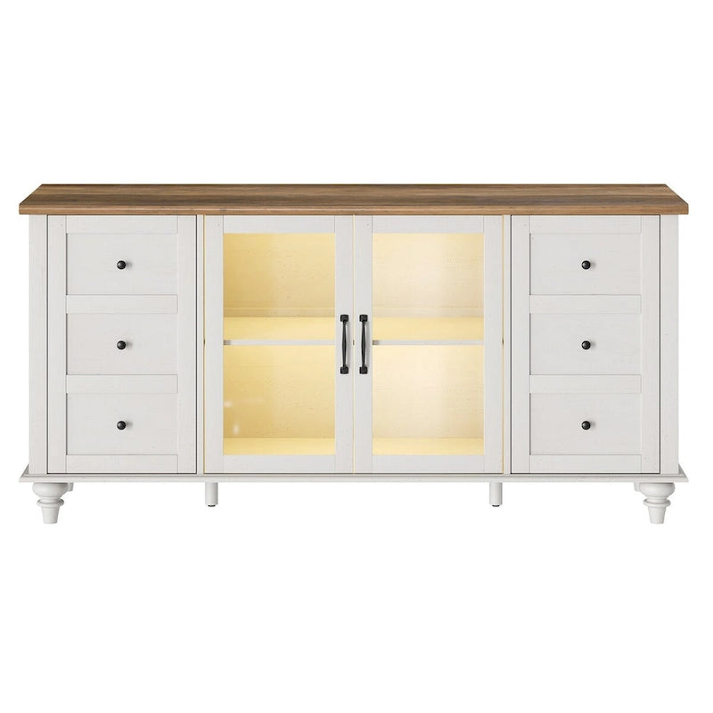 Meuble TV de ferme WAMPAT avec meuble de rangement, console de centre de divertissement en verre et bois