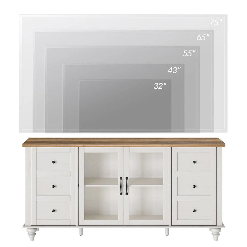 Meuble TV de ferme WAMPAT avec meuble de rangement, console de centre de divertissement en verre et bois