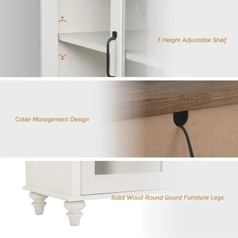 Meuble TV de ferme WAMPAT avec meuble de rangement, console de centre de divertissement en verre et bois