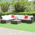 Ensemble de mobilier de jardin en rotin avec canapé sectionnel et coussins – 7 pièces – Canapé sans accoudoirs : 29 x 25,5 x 24