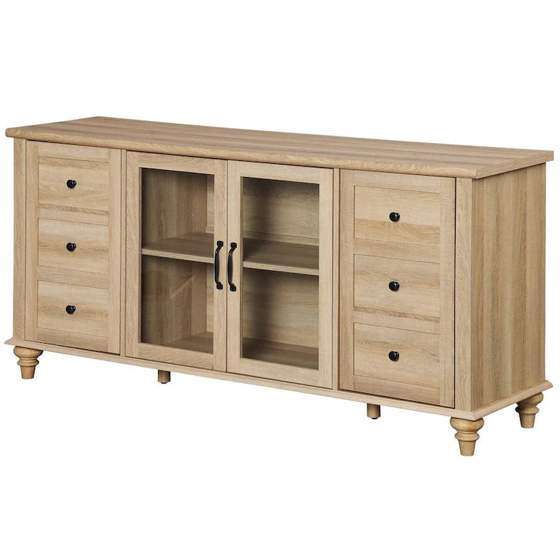 Meuble TV de ferme WAMPAT avec portes en verre, pour téléviseurs jusqu'à 75 pouces, console TV universelle en bois