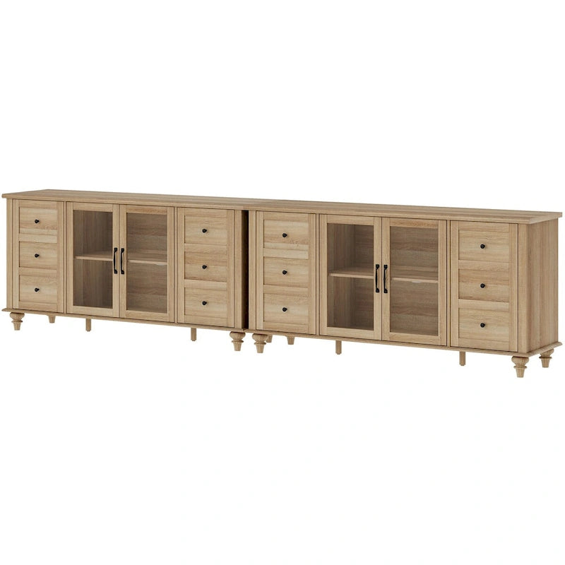 Meuble TV de ferme WAMPAT avec portes en verre, pour téléviseurs jusqu'à 75 pouces, console TV universelle en bois