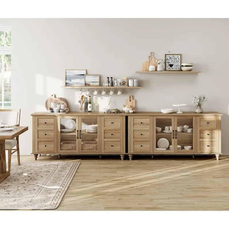 Meuble TV de ferme WAMPAT avec portes en verre, pour téléviseurs jusqu'à 75 pouces, console TV universelle en bois