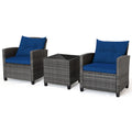 Ensemble de mobilier de patio en osier 3 pièces avec table basse en verre trempé - 26,5 x 26,5 x 30 (L x l x H)