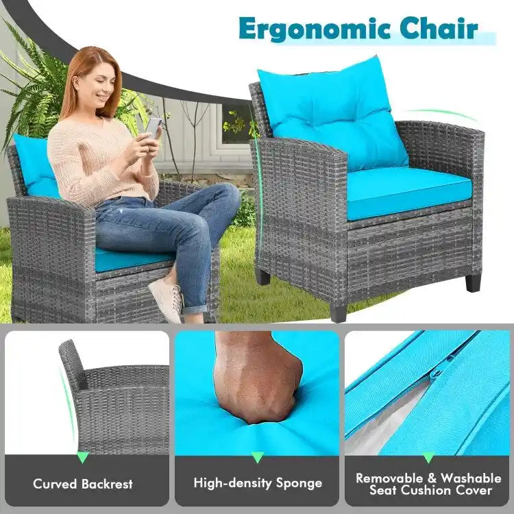 Ensemble de mobilier de patio en osier 3 pièces avec table basse en verre trempé - 26,5 x 26,5 x 30 (L x l x H)