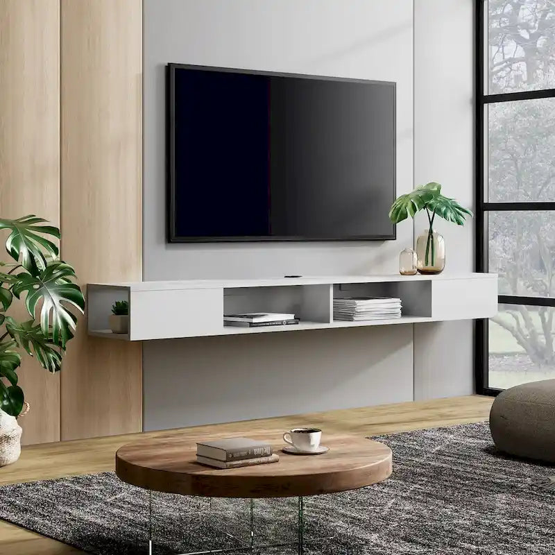 WAMPAT Meuble TV Flottant 70 Pouces Avec Lumières LED, Meuble TV Mural Sous Console Multimédia pour Salon - 70 Pouces