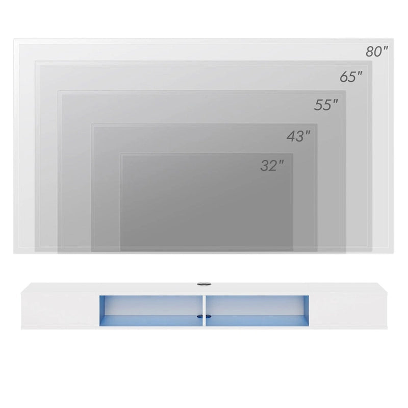WAMPAT Meuble TV Flottant 70 Pouces Avec Lumières LED, Meuble TV Mural Sous Console Multimédia pour Salon - 70 Pouces