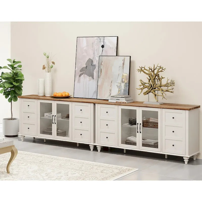 Meuble TV WAMPAT style ferme avec portes vitrées, pour téléviseurs jusqu'à 110 pouces, meuble de rangement moderne