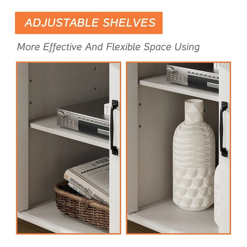 Meuble TV WAMPAT style ferme avec portes vitrées, pour téléviseurs jusqu'à 110 pouces, meuble de rangement moderne