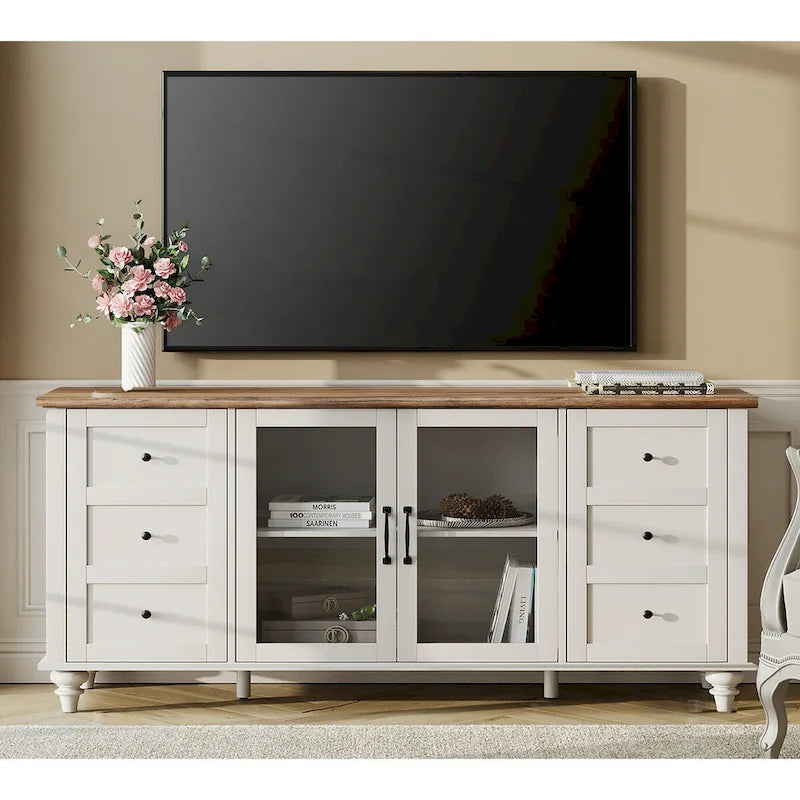 Meuble TV WAMPAT style ferme avec portes vitrées, pour téléviseurs jusqu'à 110 pouces, meuble de rangement moderne
