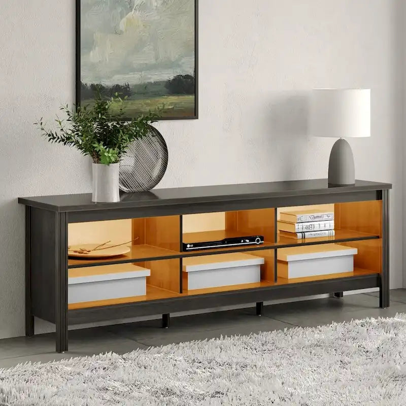 Meuble TV pour Télévision 75 Pouces, Meuble TV en Bois avec Rangement, 70