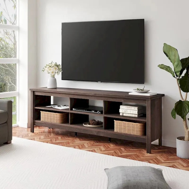 Meuble TV pour Télévision 75 Pouces, Meuble TV en Bois avec Rangement, 70