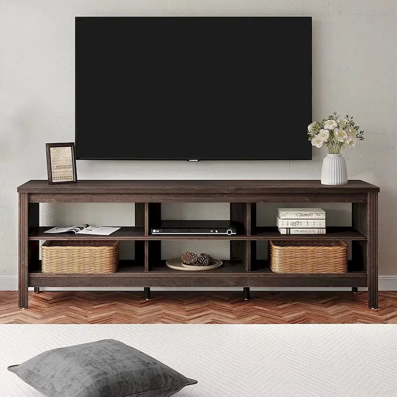 Meuble TV pour Télévision 75 Pouces, Meuble TV en Bois avec Rangement, 70